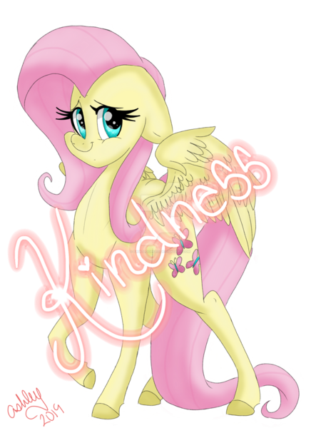 Size: 1280x1707 | Tagged: safe, artist:fruitloops313, derpibooru import, fluttershy, pegasus, pony, colored hooves, deviantart watermark, female, floppy ears, kindness, looking at you, mare, obtrusive watermark, raised hoof, simple background, smiling, solo, spread wings, standing, three quarter view, transparent background, watermark, wings