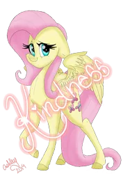 Size: 1280x1707 | Tagged: safe, artist:fruitloops313, derpibooru import, fluttershy, pegasus, pony, colored hooves, deviantart watermark, female, floppy ears, kindness, looking at you, mare, obtrusive watermark, raised hoof, simple background, smiling, solo, spread wings, standing, three quarter view, transparent background, watermark, wings