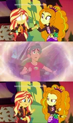 Size: 614x1024 | Tagged: safe, derpibooru import, edit, edited screencap, editor:secrettitan, screencap, adagio dazzle, sunset shimmer, timber spruce, equestria girls, equestria girls series, legend of everfree, sunset's backstage pass!, spoiler:eqg series (season 2), blank eyes, camp everfree logo, camp everfree outfits, clothes, discovery kids, female, glowing eyes, male, meme, shipping, spanish, straight, sunset sees things, timberdazzle, white eyes, wide eyes