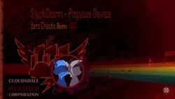 Size: 1280x720 | Tagged: grimdark, derpibooru import, unicorn, abstract background, blood, cloudsdale weather corporation, music notes, pegasus device, rainbow, rainbow factory logo, remix, slyphstorm, text, zero chaotic