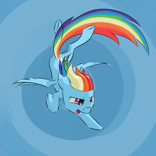 Size: 1024x1024 | Tagged: safe, artist:chaosmalefic, derpibooru import, rainbow dash, pony, action pose, flying, open mouth, solo