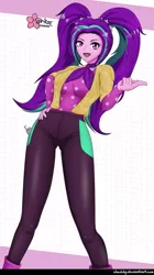 Size: 561x1000 | Tagged: safe, artist:clouddg, derpibooru import, aria blaze, equestria girls, equestria girls series, find the magic, rainbow rocks, spoiler:eqg series (season 2), ariabetes, ascot, beckoning, cute, female, looking at you, open mouth, pigtails, smiling, solo, twintails