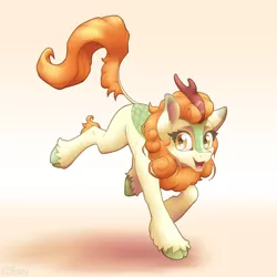 Size: 2000x2000 | Tagged: artist:ohemo, atg 2019, autumn blaze, awwtumn blaze, cloven hooves, cute, derpibooru import, ear fluff, female, kirin, leonine tail, newbie artist training grounds, open mouth, safe, smiling, solo