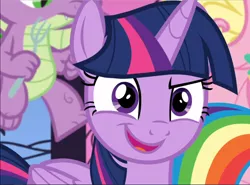 Size: 1268x940 | Tagged: alicorn, between dark and dawn, cropped, derpibooru import, determined, dragon, offscreen character, open mouth, raised eyebrow, safe, screencap, solo focus, spike, twilight sparkle, twilight sparkle (alicorn), winged spike