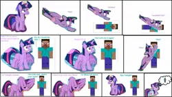 Size: 1185x674 | Tagged: 1000 hours in ms paint, alicorn, amending fences, artist:mlpcutecrossovers, blushing, cropped, crossover, crossover shipping, derpibooru import, edit, edited screencap, every little thing she does, falling, female, horse play, male, minecraft, pinkie pie, rainbow dash, safe, screencap, shipping, shocked, shy, simple background, smiling, steve, stevelight, straight, surprised, the point of no return, thinking, trade ya, twilight sparkle, twilight sparkle (alicorn), walking, white background