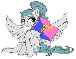 Size: 1920x1503 | Tagged: safe, artist:kxttponies, derpibooru import, oc, oc:kitt, unofficial characters only, pegasus, pony, female, flag, mare, ponytail, pride, pride flag, simple background, sitting, solo, straight pride flag, transparent background