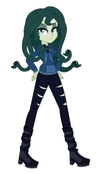 Size: 2000x3300 | Tagged: safe, artist:wubcakeva, derpibooru import, oc, oc:medusa, gorgon, medusa, equestria girls, clothes, equestria girls-ified, female, full body, high res, hoodie, pants, simple background, torn clothes, transparent background