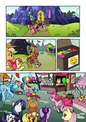 Size: 1201x1700 | Tagged: safe, artist:tarkron, derpibooru import, apple bloom, applejack, big macintosh, fluttershy, pinkie pie, rainbow dash, rarity, scootaloo, sweetie belle, twilight sparkle, twilight sparkle (alicorn), alicorn, earth pony, pegasus, pony, unicorn, comic:ghosts of the past, apple siblings, apple sisters, balloon, balloon animal, blowing up balloons, brother and sister, clown, comic, cutie mark crusaders, female, festival, filly, male, mane six, mare, no dialogue, siblings, sisters, stallion, twilight's castle
