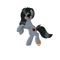 Size: 1024x1024 | Tagged: safe, artist:ariathelovely, derpibooru import, oc, oc:iris, earth pony, pony, blood, crying, heart cutiemark, needle, no eyes, rearing, simple background, solo, tears of blood, thread, transparent background