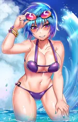 Size: 800x1245 | Tagged: anime, armpits, artist:tzc, belly button, bikini, breasts, busty vinyl scratch, clothes, cutie mark on human, derpibooru import, female, hot, human, humanized, nail polish, sexy, smiling, solo, solo female, stupid sexy vinyl, suggestive, sunglasses, swimsuit, vinyl scratch, water