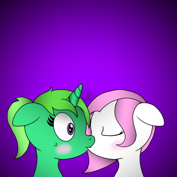 Size: 1000x1000 | Tagged: safe, artist:sashagemini, derpibooru import, oc, oc:lime dream, oc:sasha gemini, unofficial characters only, pony, cute, kissing, surprised