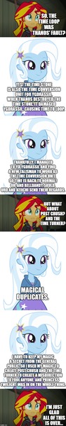 Size: 500x3196 | Tagged: safe, derpibooru import, edit, edited screencap, editor:lord you know who, screencap, sunset shimmer, trixie, comic:the infinite loops, equestria girls, equestria girls series, sunset's backstage pass!, spoiler:eqg series (season 2), ah my goddess, avengers: endgame, comic, fanfic art, implied twilight sparkle, marvel, oh my goddess, screencap comic, the infinite loops