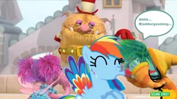 Size: 1276x716 | Tagged: suggestive, derpibooru import, edit, edited screencap, screencap, rainbow dash, pegasus, pony, abby cadabby, abby's flying fairy school, background pony strikes again, blushing, covering eyes, cringing, crossover, downvote bait, eyes closed, female, gonnibetes, gonnidash, gonnigan, holiday, kissing, mare, nose kiss, peegasm, pissing, potty failure, rainbow power, speech bubble, text, troll, urine, valentine's day, wavy mouth