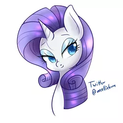 Size: 1500x1500 | Tagged: safe, artist:melliedraws, derpibooru import, rarity, pony, unicorn, bust, colored pupils, cute, eyeshadow, female, lidded eyes, makeup, mare, portrait, raribetes, simple background, smiling, solo, white background