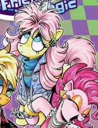 Size: 915x1190 | Tagged: applejack, clothes, costume, derpibooru import, fluttershy, idw, pinkie pie, safe, spoiler:comic, spoiler:comic64, tina turner