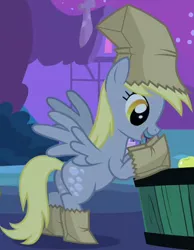 Size: 350x450 | Tagged: safe, derpibooru import, screencap, derpy hooves, pegasus, pony, luna eclipsed, clothes, costume, cropped, female, mare, nightmare night costume, outfit catalog, paper bag, paper bag wizard, solo