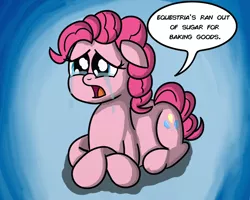 Size: 3000x2400 | Tagged: safe, artist:saburodaimando, derpibooru import, pinkie pie, earth pony, pony, crossed legs, crying, dialogue, female, floppy ears, mare, newbie artist training grounds, sad, speech bubble, talking, teary eyes, tragedy