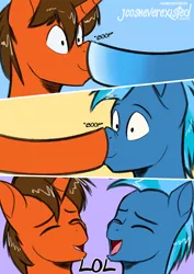 Size: 724x1024 | Tagged: safe, artist:jcosneverexisted, derpibooru import, oc, oc:ice walker, oc:splash heal, unofficial characters only, pony, boop, doodle, laughing, male, patreon, snout, stallion