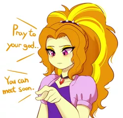 Size: 2500x2400 | Tagged: safe, artist:maren, derpibooru import, adagio dazzle, equestria girls, crying, death threat, dialogue, idolatry, implied murder, religion, simple background, solo, this will end in death, this will end in tears, this will end in tears and/or death, threat, white background