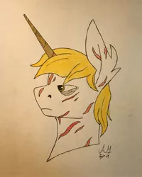 Size: 3024x3780 | Tagged: safe, artist:biergarten13, derpibooru import, oc, oc:goldenblood, pony, fallout equestria, fallout equestria: project horizons, fanfic art, oia, solo, traditional art