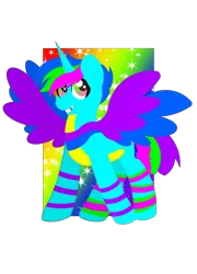 Size: 1800x2500 | Tagged: safe, artist:ponkus, derpibooru import, oc, oc:cory sprinkles, unofficial characters only, alicorn, pony, alicorn oc, double wings, edgy, horn, multiple wings, original character do not steal, rainbow, solo, wings