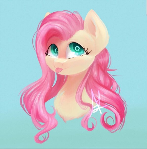 Size: 1071x1080 | Tagged: safe, artist:thewickedvix, derpibooru import, fluttershy, pony, :p, blue background, bust, colored pupils, cute, female, portrait, shyabetes, simple background, solo, tongue out