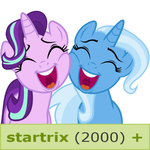 Size: 500x500 | Tagged: safe, artist:the smiling pony, derpibooru import, starlight glimmer, trixie, pony, unicorn, derpibooru, 2000, female, lesbian, meta, milestone, shipping, simple background, startrix, tags, transparent background