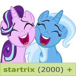 Size: 500x500 | Tagged: safe, artist:the smiling pony, derpibooru import, starlight glimmer, trixie, pony, unicorn, derpibooru, 2000, female, lesbian, meta, milestone, shipping, simple background, startrix, tags, transparent background