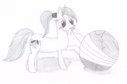 Size: 2048x1353 | Tagged: safe, artist:ragmo, derpibooru import, oc, unofficial characters only, pony, unicorn, atg 2019, bandage, female, monochrome, newbie artist training grounds, simple background, standing, traditional art