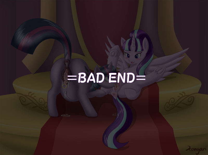 Size: 2018x1504 | Tagged: explicit, grimdark, artist:brownedtoast, derpibooru import, part of a set, starlight glimmer, twilight sparkle, alicorn, pony, unicorn, comic:starlight glimmer mind control, anus, ass up, bad end, belly button, blushing, brainwashed, butt, chair, clit piercing, clitoris, cunnilingus, dock, equal cutie mark, equalized, eye contact, feather, female, gaping, gaping vagina, genital piercing, grin, holding leg, hooves, horn, inside, juice, lesbian, licking, looking at each other, lying, messy, mind break, mind control, nudity, on back, oral, part of a series, penetration, piercing, plot, pregnant, presenting, princess, race swap, raised tail, royalty, s5 starlight, sex, shipping, smiling, spread legs, spread pussy, spreading, stardom glimmer, story included, tail, text, this will end in communism, throne, tongue out, twistarlight, underhoof, vagina, vaginal, vaginal piercing, vaginal secretions, vulva, wings, xk-class end-of-the-world scenario