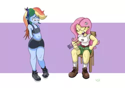 Size: 3240x2280 | Tagged: source needed, suggestive, artist:goblinboyjesus, derpibooru import, fluttershy, rainbow dash, bat pony, equestria girls, angry, breasts, busty fluttershy, clothes, flutterbat, imminent spanking, race swap, shoes, sneakers