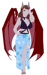 Size: 2063x3300 | Tagged: safe, artist:blackblood-queen, derpibooru import, oc, oc:scarlet quill, unofficial characters only, anthro, bat pony, unguligrade anthro, anthro oc, bat pony oc, bat wings, bikini, bikini top, clothes, fangs, female, mother, simple background, smiling, solo, swimsuit, transparent background, wings