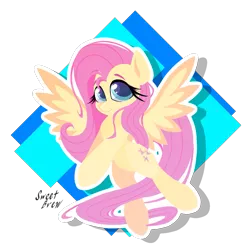 Size: 1251x1234 | Tagged: safe, artist:sweetbrew, derpibooru import, fluttershy, pegasus, pony, abstract background, cute, female, flying, mare, shyabetes, solo, spread wings, wings