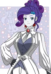 Size: 690x1000 | Tagged: safe, artist:leone di cielo, derpibooru import, rarity, sweetie belle, equestria girls, clothes, cosplay, costume, crossover, female, rwby, weiss schnee, winter schnee
