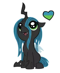 Size: 3319x4000 | Tagged: artist:tateyfairrain, changeling, changeling queen, chibi, cute, cutealis, daaaaaaaaaaaw, derpibooru import, female, floating heart, floppy ears, heart, hnnng, looking up, open mouth, queen chrysalis, safe, simple background, sitting, smiling, solo, transparent background, vector