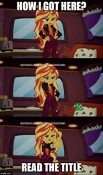 Size: 500x843 | Tagged: safe, derpibooru import, edit, edited screencap, screencap, sunset shimmer, equestria girls, equestria girls series, sunset's backstage pass!, spoiler:eqg series (season 2), caption, discovery kids, geode of empathy, image macro, magical geodes, meta, music festival outfit, spanish, text