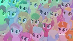 Size: 1920x1080 | Tagged: safe, derpibooru import, screencap, stargazer (character), tulip bulb, tulip rose, unnamed character, unnamed pony, earth pony, pegasus, pony, unicorn, rainbow roadtrip, background pony, crowd, discovery family logo, female, filly, male, mare, stallion