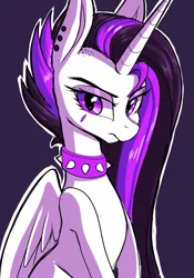 Size: 1431x2048 | Tagged: safe, artist:ask-colorsound, derpibooru import, princess celestia, alicorn, pony, between dark and dawn, alternate hairstyle, collar, ear piercing, emolestia, female, goth, looking at you, mare, piercing, punklestia, solo, spiked collar