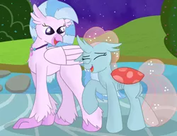 Size: 3300x2550 | Tagged: artist:skyflys, changedling, changeling, classical hippogriff, cute, derpibooru import, diaocelles, diastreamies, duo, fangs, female, friendship, hippogriff, ocellus, safe, silverstream, teenager