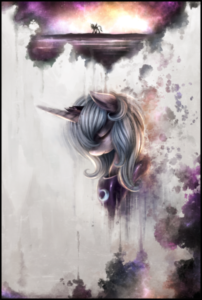 Size: 1346x2000 | Tagged: safe, artist:ventious, derpibooru import, princess luna, alicorn, pony, bust, commission, dream, dream walker luna, eyes closed, portrait, profile, redraw, remake, s1 luna, solo