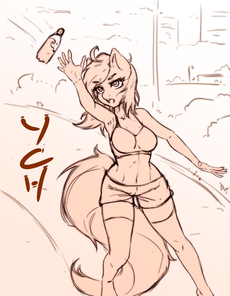 Size: 2186x2810 | Tagged: advertisement, anthro, armpits, artist:kindpineapple, bottle, clothes, commission, derpibooru import, female, marathon, mare, running, safe, shorts, socks, solo, sports, stockings, thigh highs, water, ych example, your character here