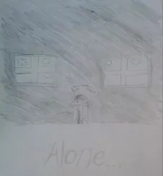 Size: 1024x1104 | Tagged: alone, anthro, artist:gameplay the pony, clothes, darkness, depressed, depression, derpibooru import, floppy ears, friendless, hoodie, lonely, male, monochrome, not cared for, oc, oc:gameplay, old art, room, sad, safe, solo, text, traditional art, uncared, unloved
