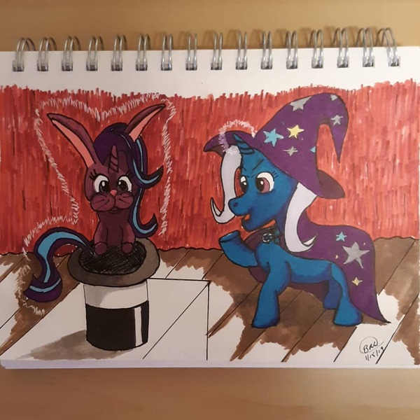 Size: 1080x1080 | Tagged: animal, bunnified, derpibooru import, magic, photo, rabbit, safe, species swap, starlight glimmer, traditional art, transformation, trixie