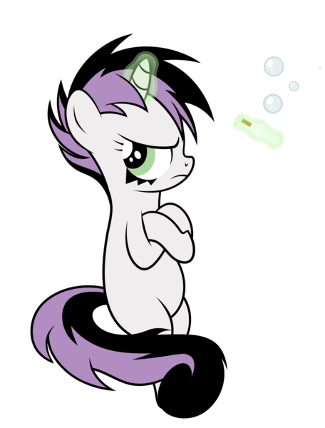 Size: 2556x3360 | Tagged: safe, artist:mirrorcrescent, derpibooru import, sweetie belle, pony, unicorn, atg 2019, bipedal, bubble, cigarette, crossed arms, female, filly, goth, levitation, magic, newbie artist training grounds, simple background, smoking, solo, telekinesis, transparent background