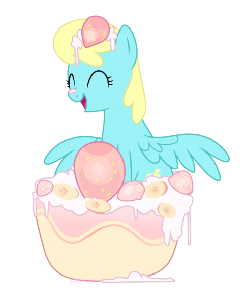 Size: 3553x4400 | Tagged: safe, artist:losyara, derpibooru import, sassaflash, pegasus, pony, background pony, commission, dessert, eyes closed, female, food, mare, simple background, smiling, solo, strawberry, transparent background