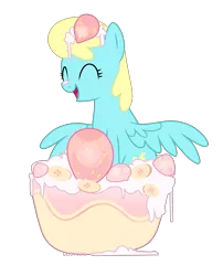 Size: 3553x4400 | Tagged: safe, artist:losyara, derpibooru import, sassaflash, pegasus, pony, background pony, commission, dessert, eyes closed, female, food, mare, simple background, smiling, solo, strawberry, transparent background