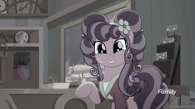 Size: 1920x1080 | Tagged: safe, derpibooru import, screencap, petunia petals, pony, rainbow roadtrip, clothes, looking at you, solo