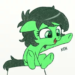 Size: 678x676 | Tagged: safe, artist:lockhe4rt, derpibooru import, oc, oc:anonfilly, unofficial characters only, earth pony, pony, female, filly, kek, laughing, open mouth, simple background, sitting, white background
