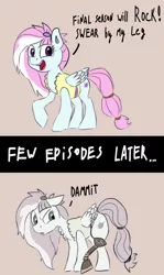 Size: 4000x6720 | Tagged: safe, artist:jellymaggot, derpibooru import, kerfuffle, pegasus, pony, rainbow roadtrip, /mlp/, amputee, comic, female, floppy ears, frown, glare, gray background, limited palette, looking at you, looking back, mare, messy mane, open mouth, prosthetic, prosthetic leg, prosthetic limb, prosthetics, raised eyebrow, simple background, smiling, solo, tan background