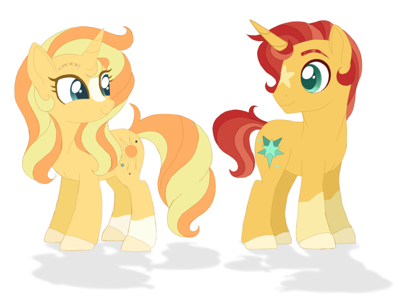 Size: 1489x1123 | Tagged: safe, artist:unoriginai, derpibooru import, oc, oc:sunbeam flare, oc:sunlit glow, unofficial characters only, pony, cute, female, male, next generation, offspring, parent:sunburst, parent:sunset shimmer, parents:shimmerburst